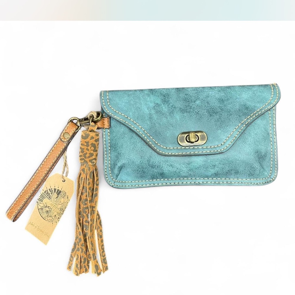Catchfly Studio Clutch Wallet Leopard Tassel Wristlet Blue Purse